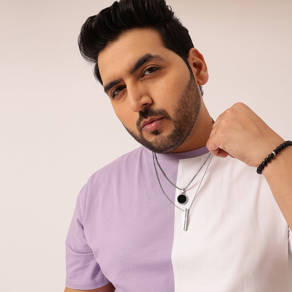 Lilac White Color Block T-shirt in Lilac White