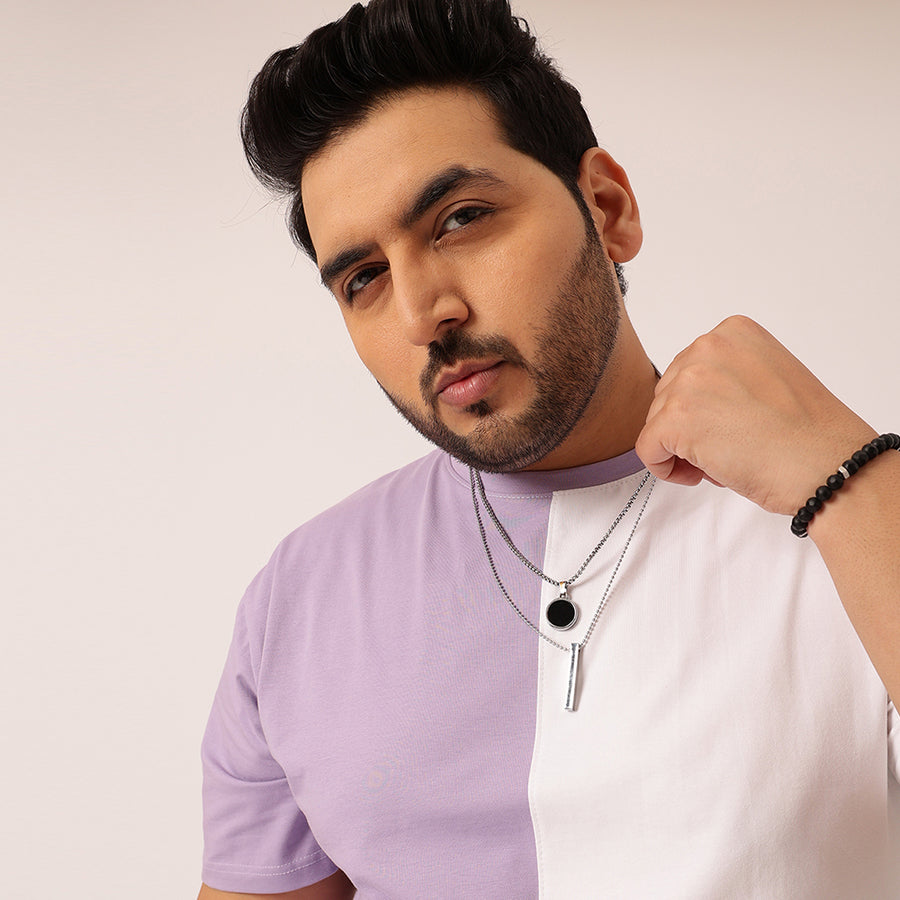 Lilac White Color Block T-shirt