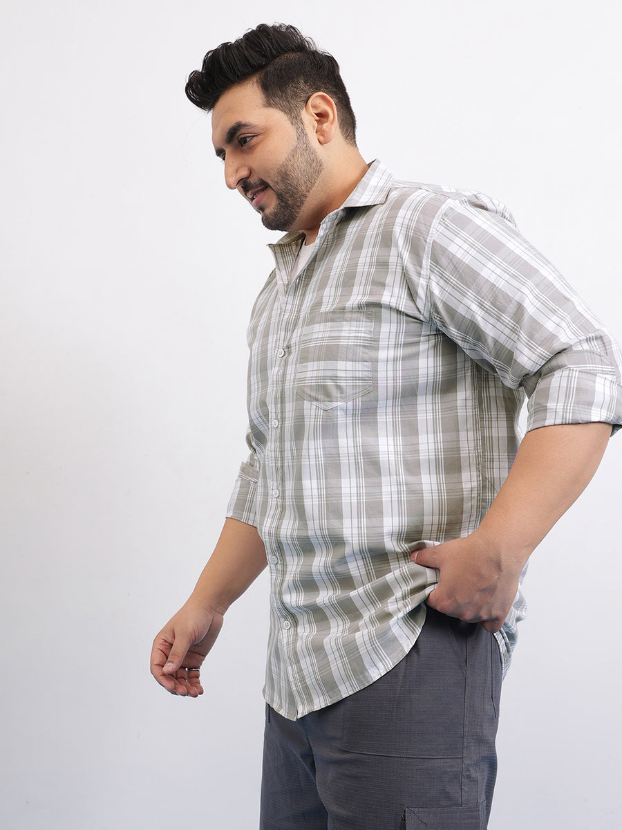 Grey White Plus Size Check Shirt