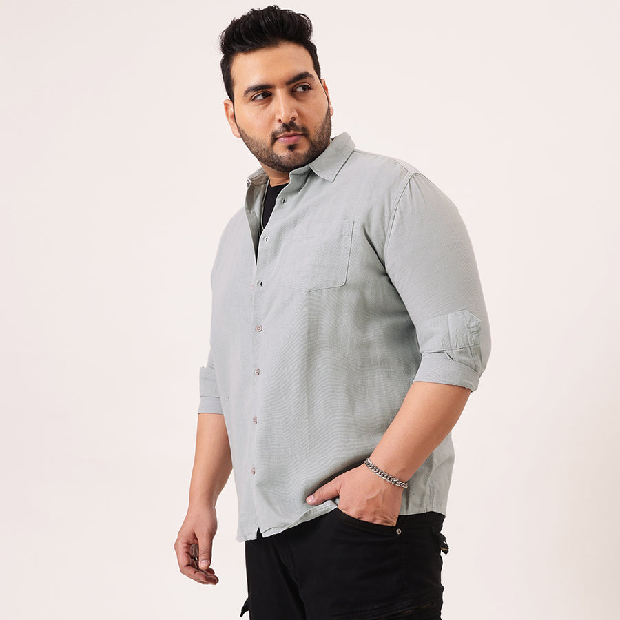 Grey Solid Cotton Plus Size Shirt