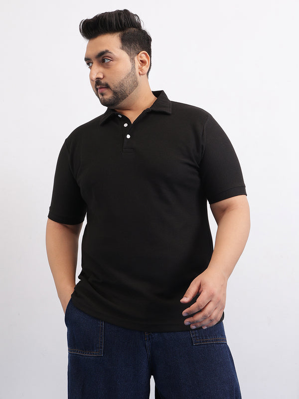 Wave Knit Textured  Plus Size Polo