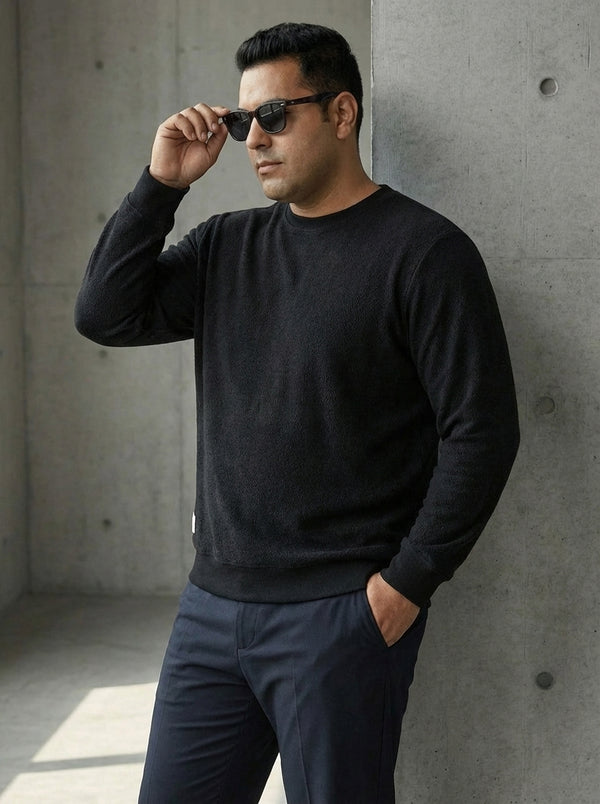 Black Premium Structured Sweatshirt in Black