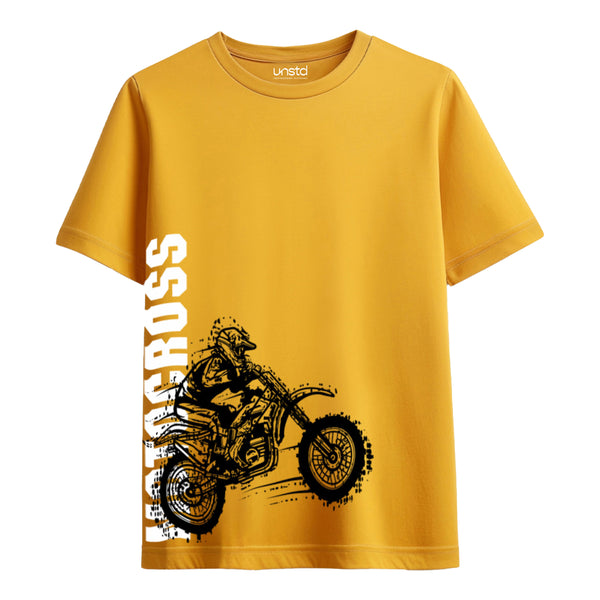 Moto Cross T-Shirt in Mustard Yellow