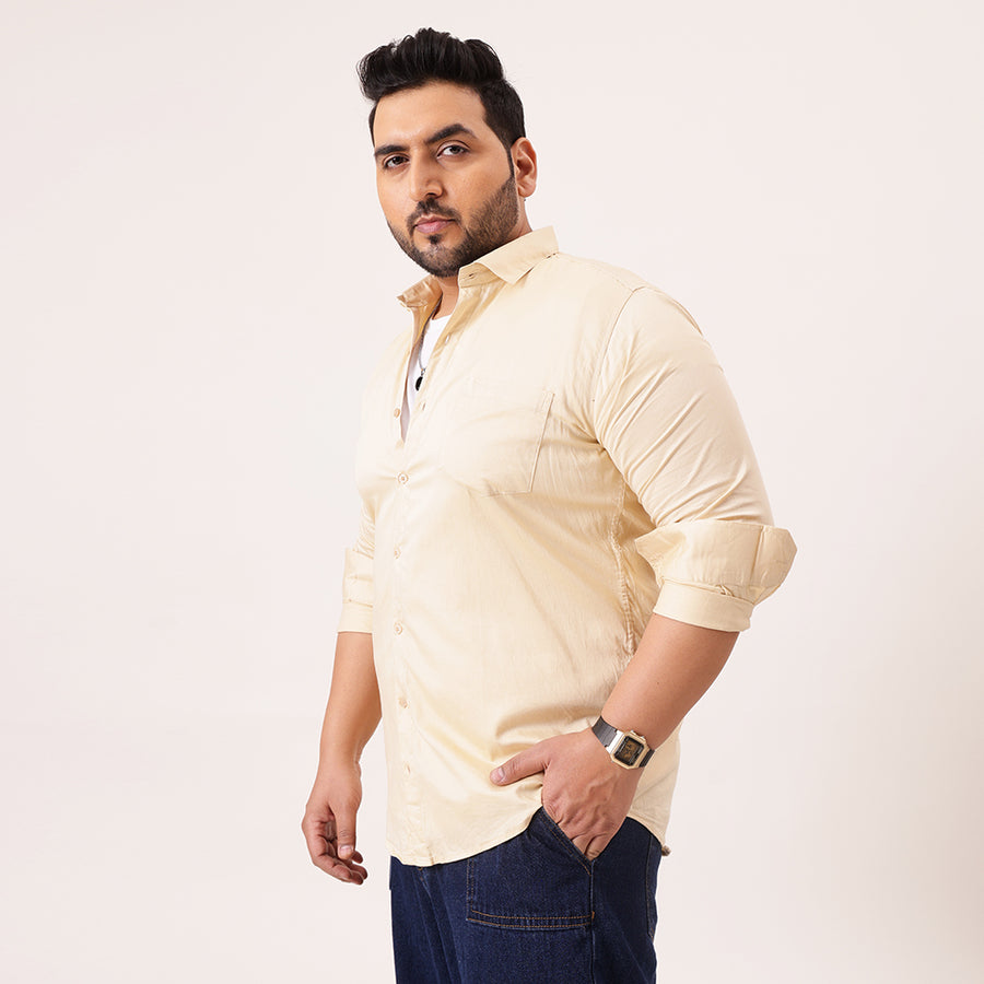 Beige Solid Cotton Plus Size Shirt