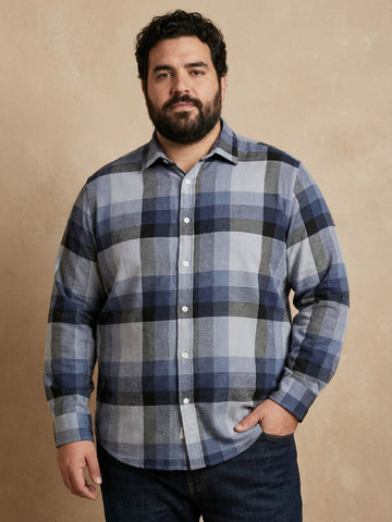 Blue Check Print Full Sleeve Plus Size Shirt