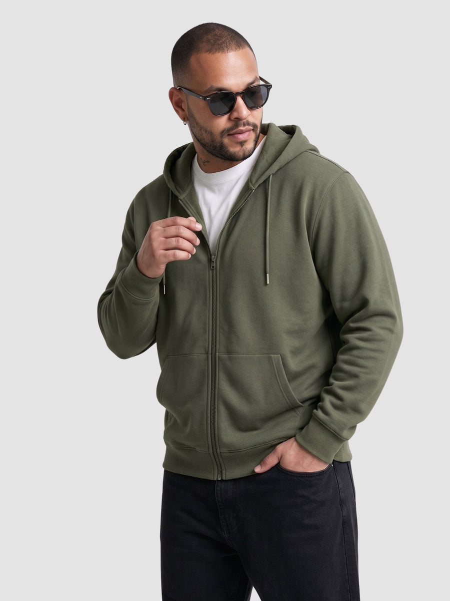 Solid Zipper Hoodie Plus Size