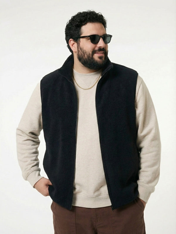 Fleece Half Heavy Weight Zipper Jacket in Black