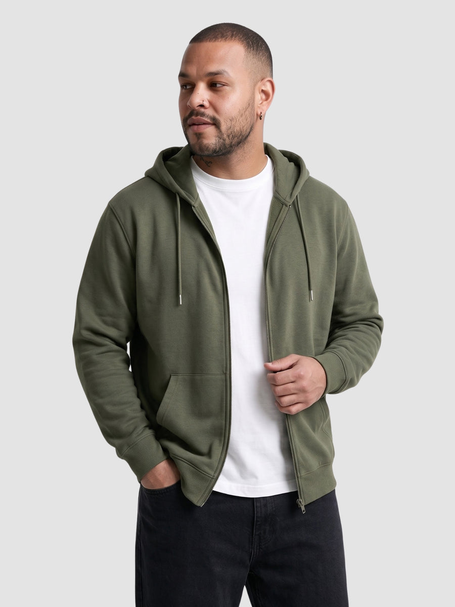 Solid Zipper Hoodie Plus Size