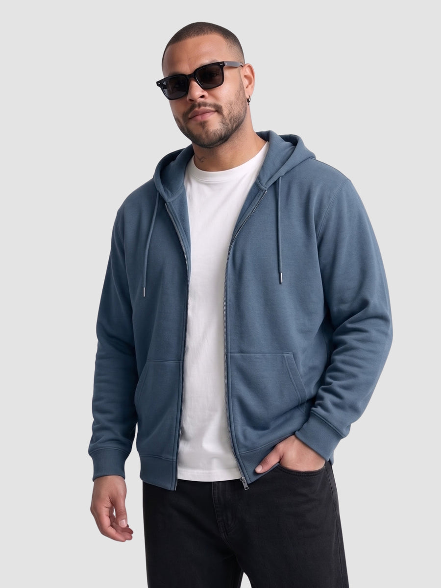 Solid Zipper Hoodie Plus Size