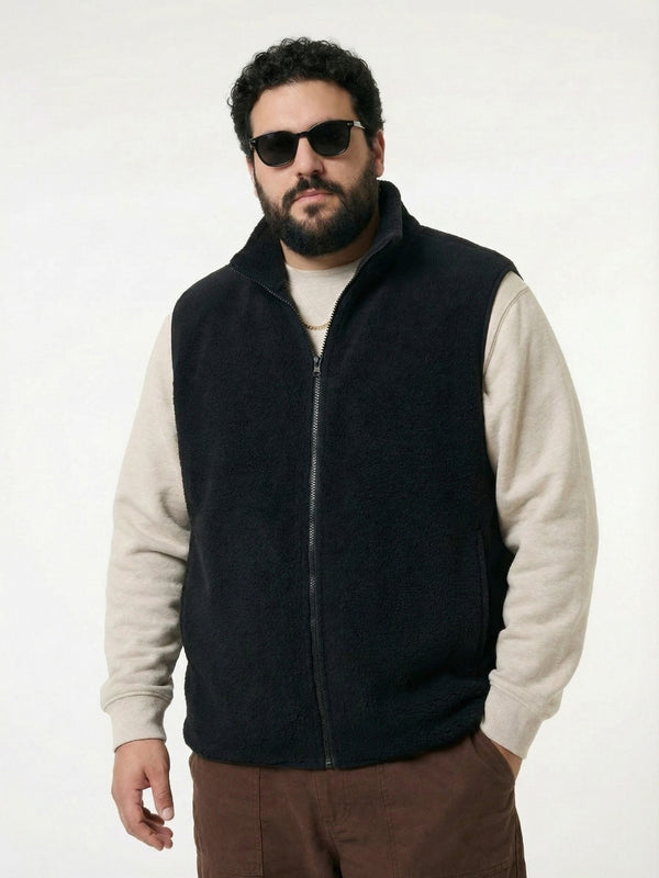 Fleece Half Heavy Weight Zipper Jacket in Black