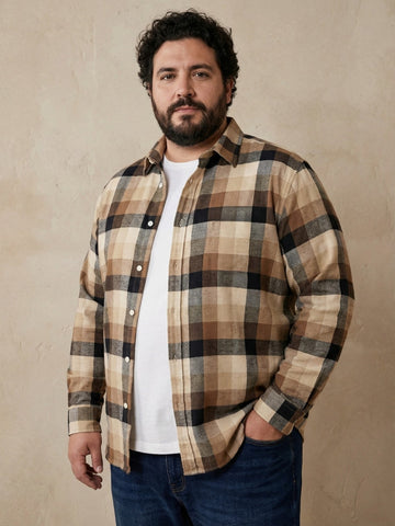 Brown Check Print Full Sleeve Plus Size Shirt