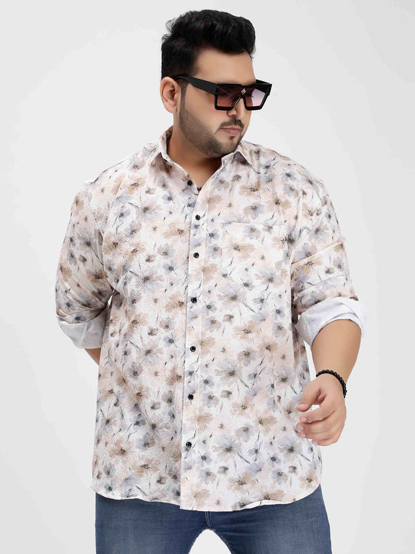 Off White Floral Digital Print Textured Shirt