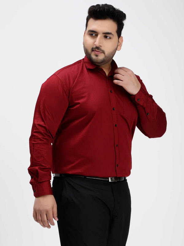 Maroon Soild Cotton Shirt in -