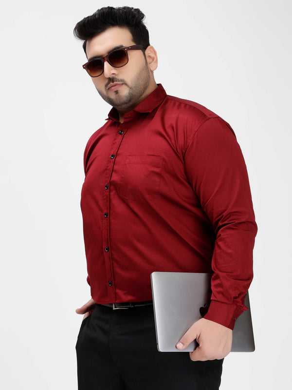 Maroon Soild Cotton Shirt in -