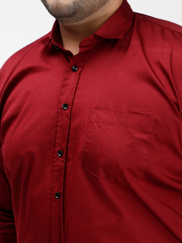 Maroon Soild Cotton Shirt in -
