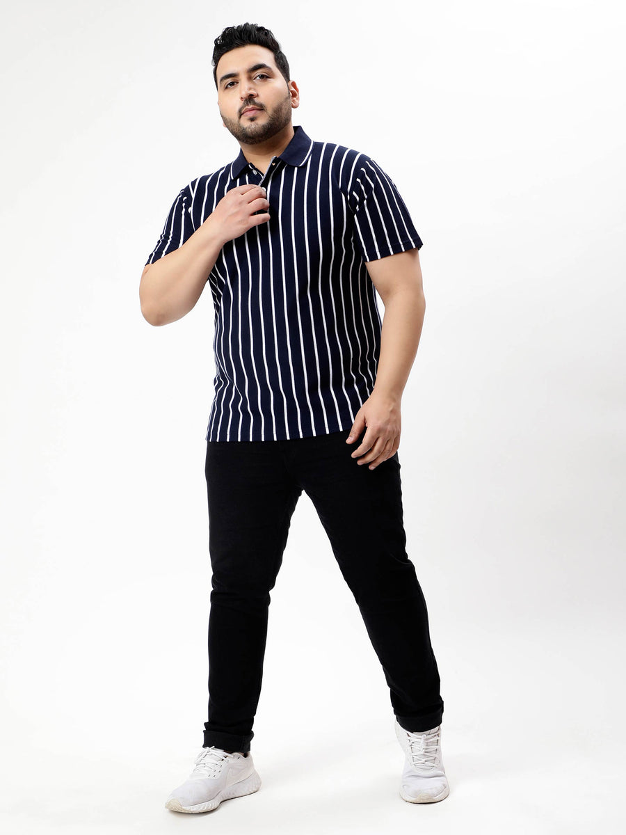 Navy Blue Striped Premium Polo T-shirt