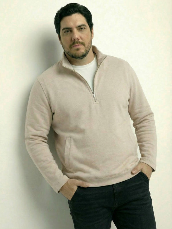 Butter Soft Premium Quarter Zip Sweatshirt in Offwhite