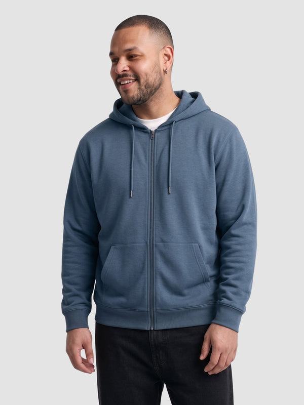Solid Zipper Hoodie in Denim Blue