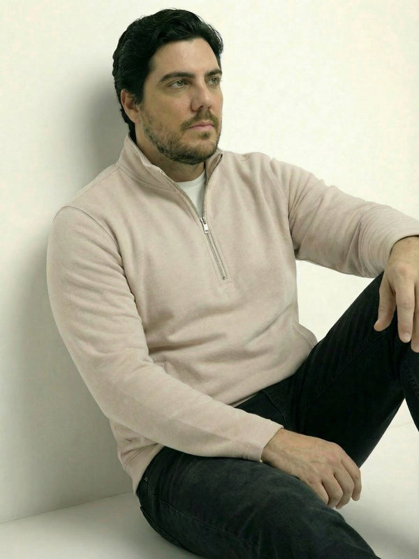 Butter Soft Premium Quarter Zip Sweatshirt in Offwhite