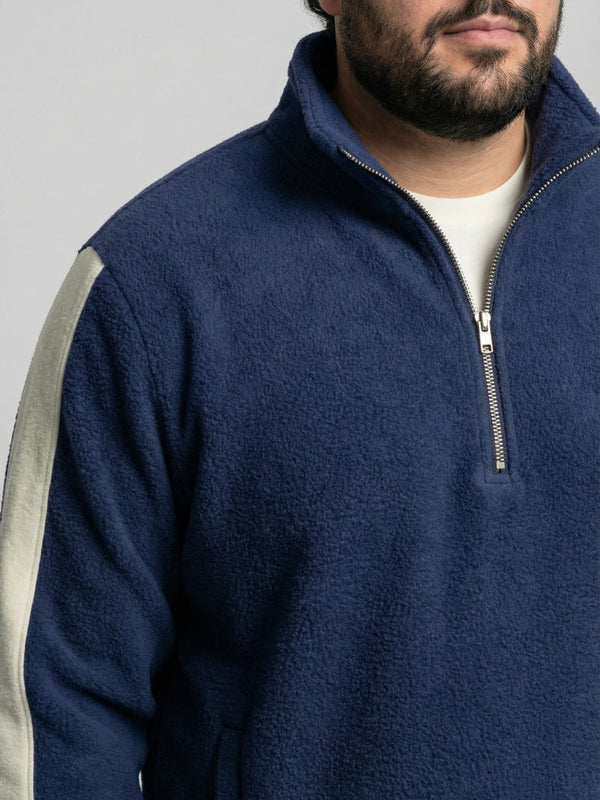 Fleece Warm Quarter-Zip Sweatshirt Men in Navy Blue