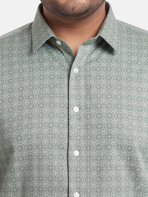 Satin Geometric Print Shirt in Sea Green