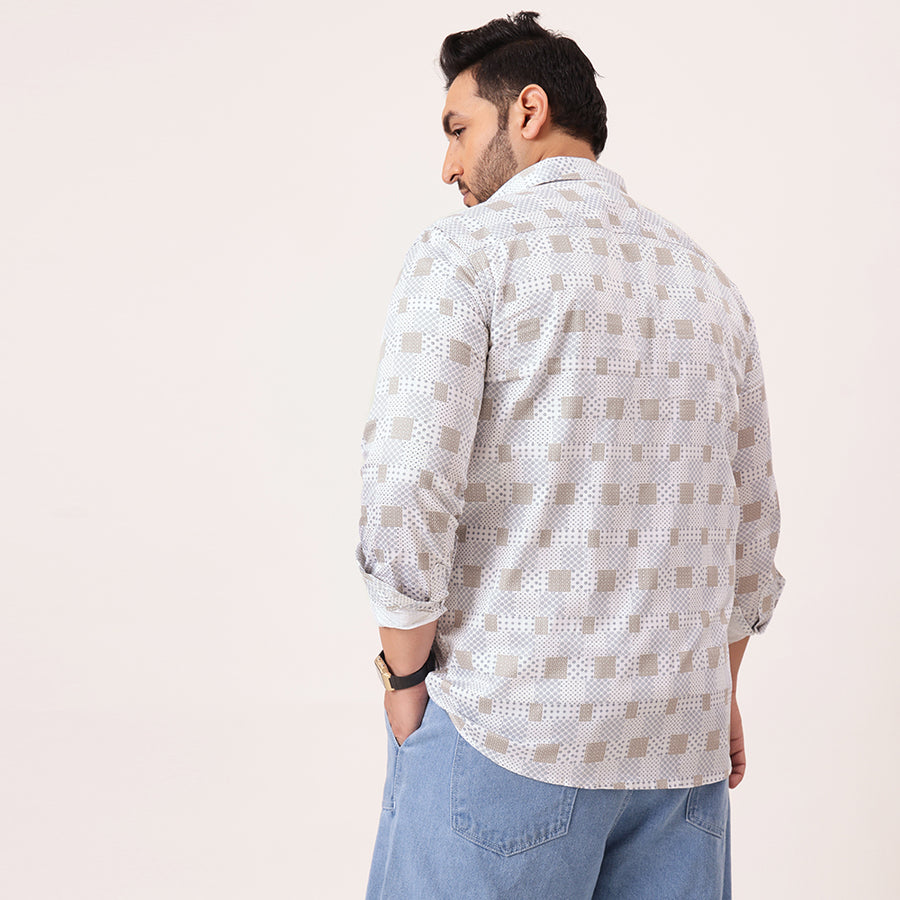 White Blue Printed Plus Size Shirt