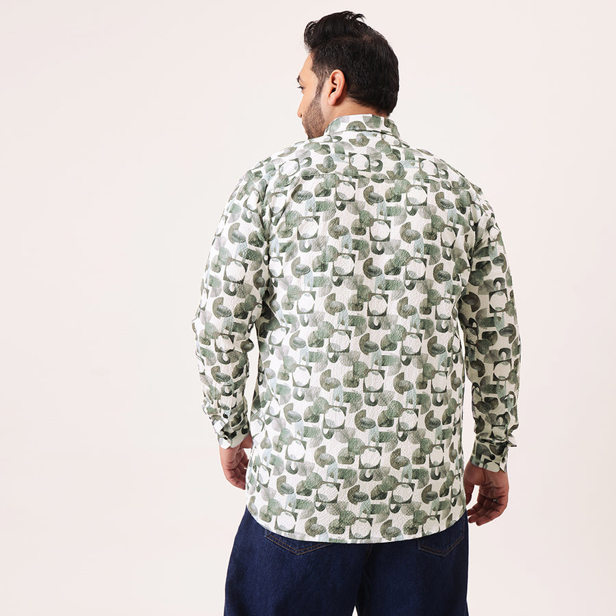 Green Abstract Geometric Digital Print Textured Shirt
