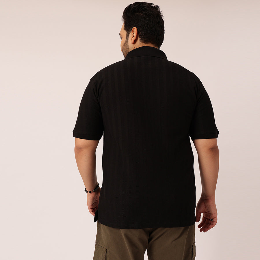 Textured Premium  Zipper Knitted Polo T-shirt