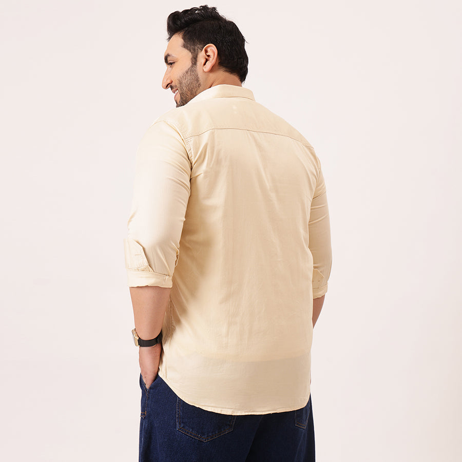 Beige Solid Cotton Plus Size Shirt