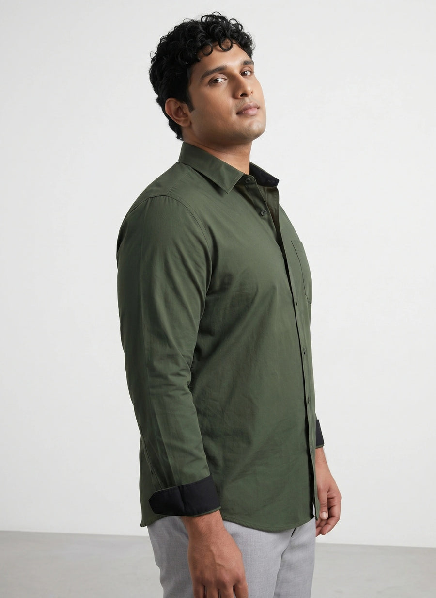 Contrast Collar Plus Size Men Shirt
