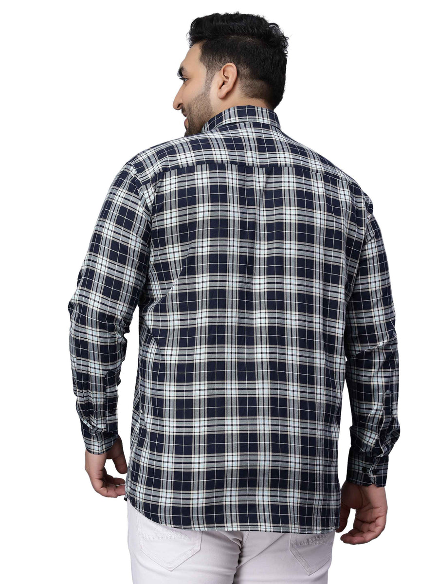 Navy Blue Checkered Plus Size Shirt