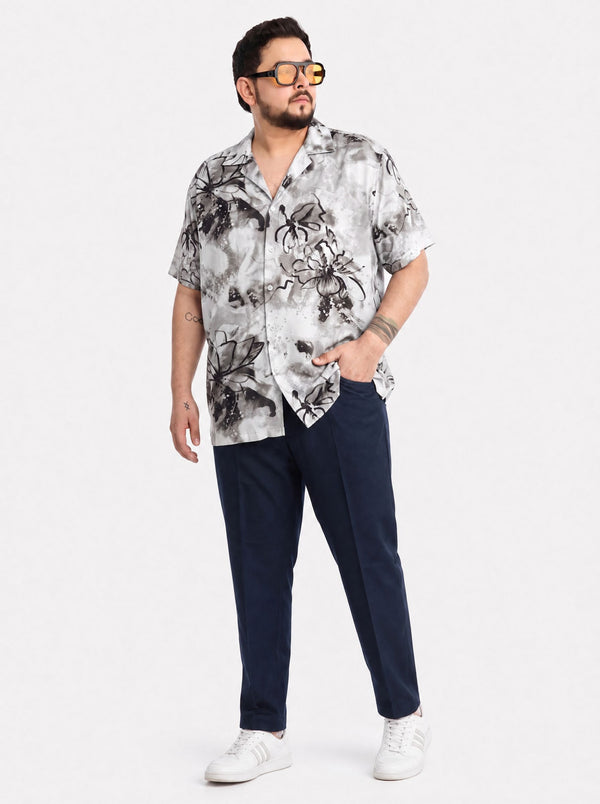 Cuban Collar Printed Shirt in White
