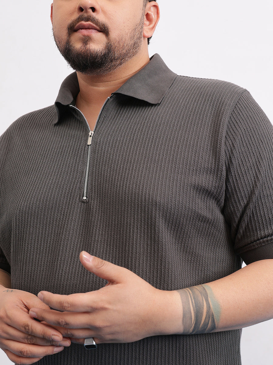 Interlock Zipper Knitted Polo T-shirt