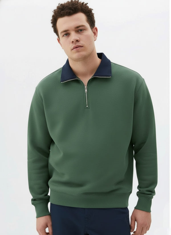 Contrast Collar Quarter Zip Plus Size Sweatshirt