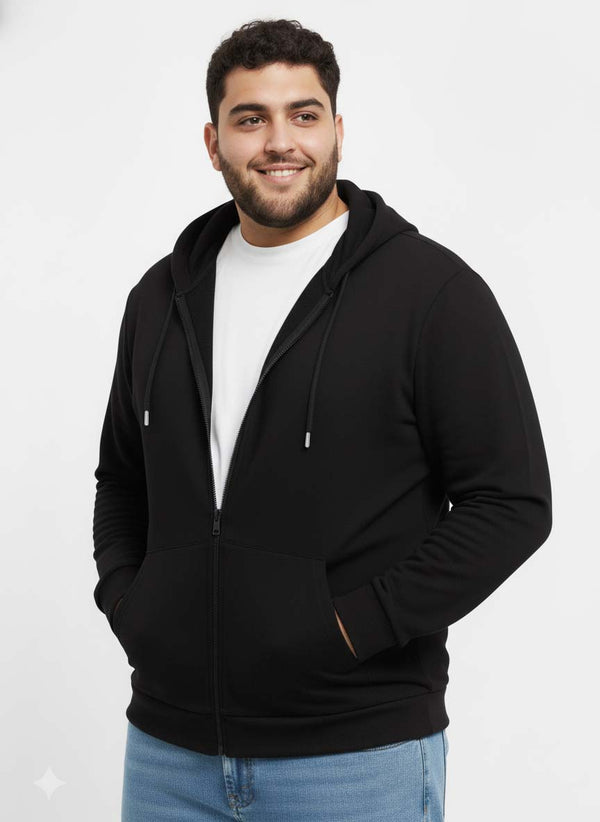 Solid Zipper Hoodie in Black