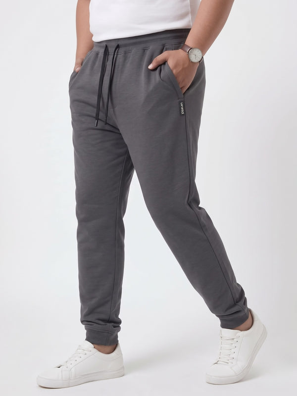 French Terry Mid-Rise Joggers with Zip Pocket in Dark Grey
