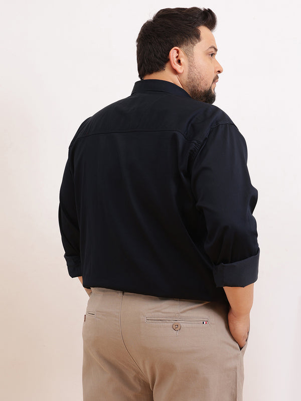 Satin Stretchable Premium Shirt in Navy Blue