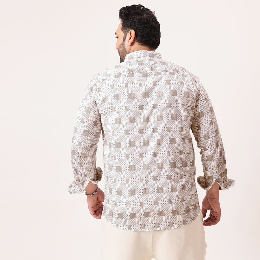 White Grey Printed Plus Size Shirt