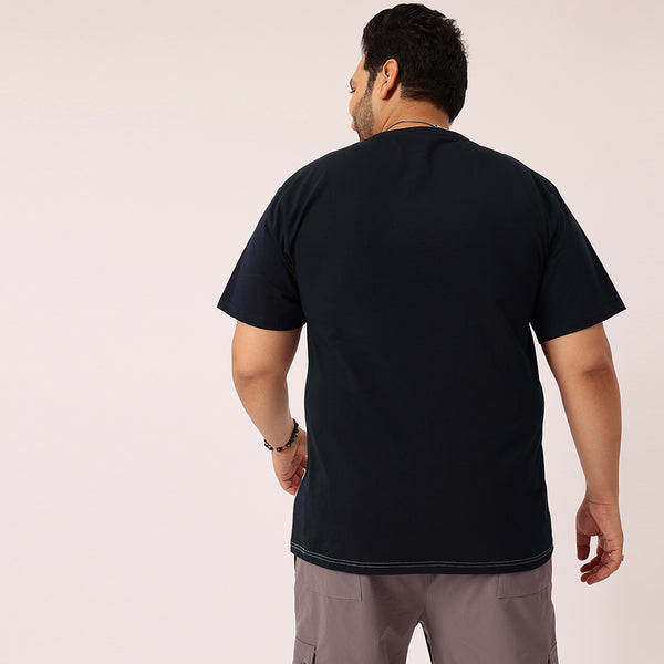 Navy White Grey Color Block T-shirt in Navy White Grey