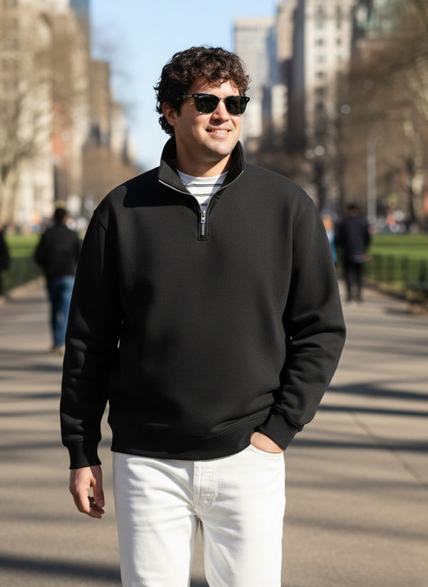 Premium Quarter-Zip Sweatshirt in Black