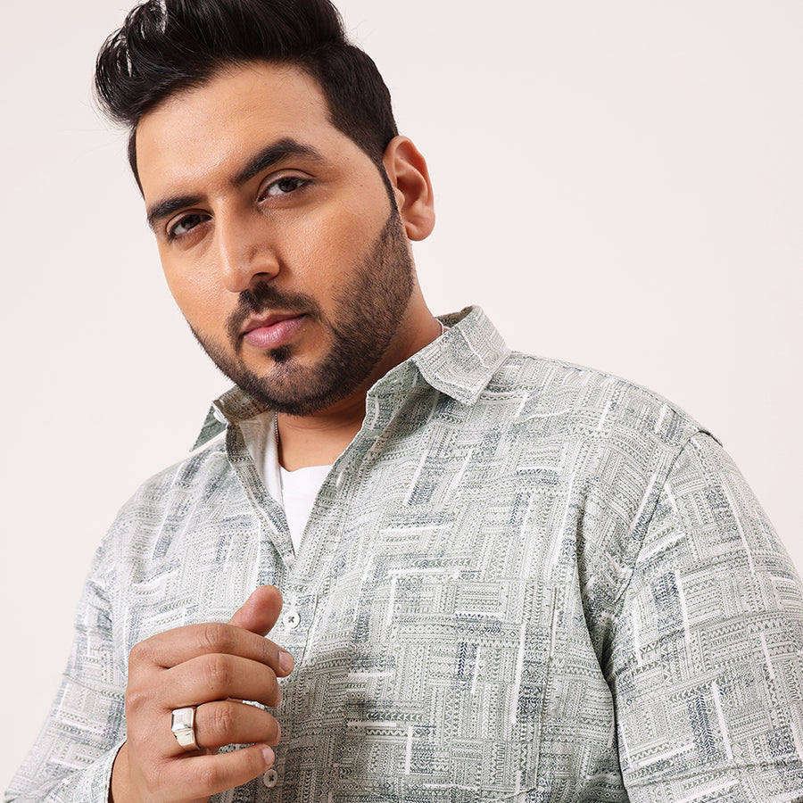 White Green Printed Plus Size Shirt