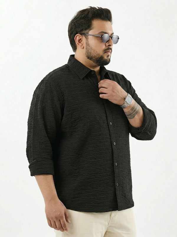 Textured Full Sleeve Men Shirt in Black