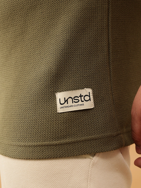 Henley Textured Premium Full Sleeve Tee in Light Olive Green