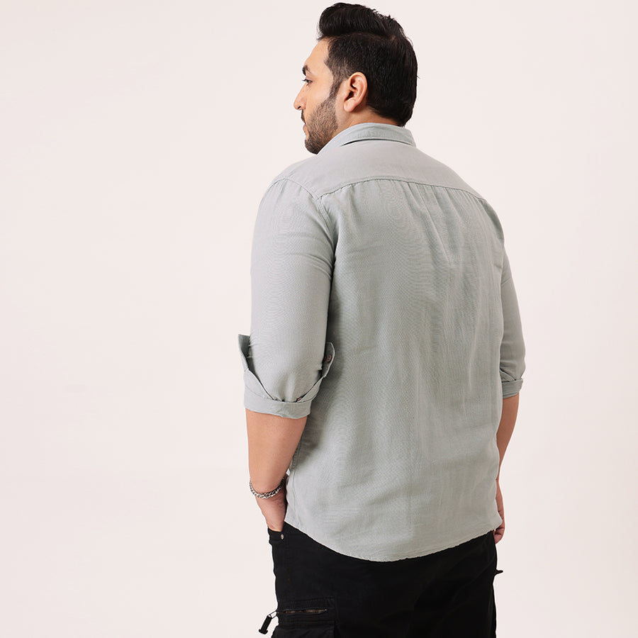 Grey Solid Cotton Plus Size Shirt