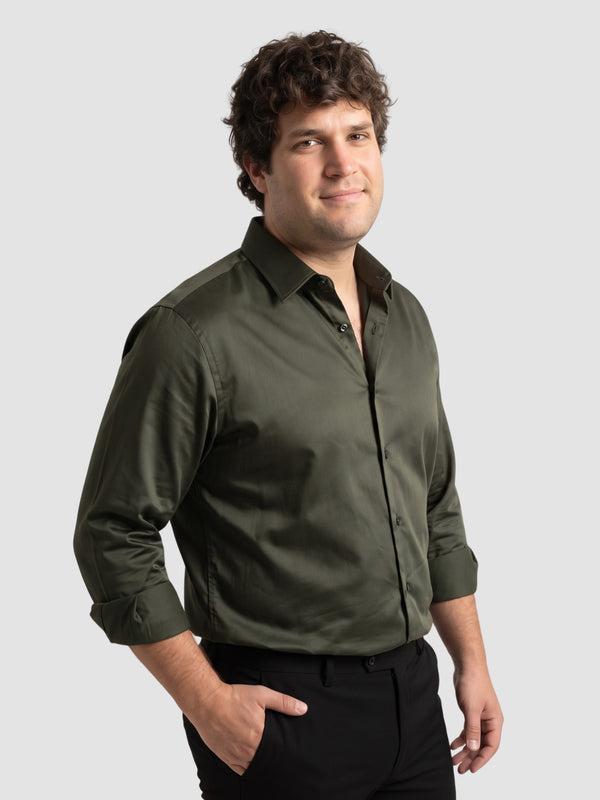 Satin Stretchable Premium Shirt in olive green