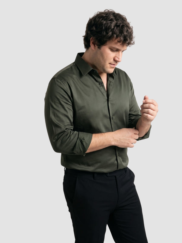 Satin Stretchable Premium Shirt in olive green