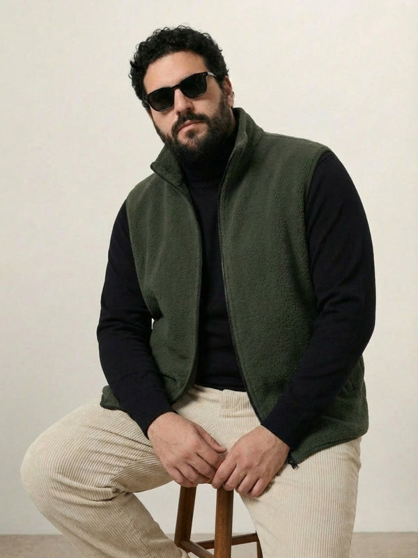 Fleece Half Heavy Weight Zipper Jacket in Olive Green