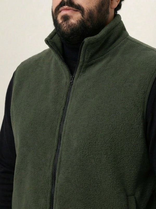 Fleece Half Heavy Weight Zipper Jacket in Olive Green