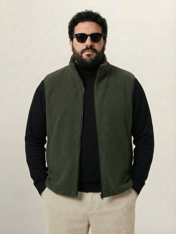 Fleece Half Heavy Weight Zipper Jacket in Olive Green