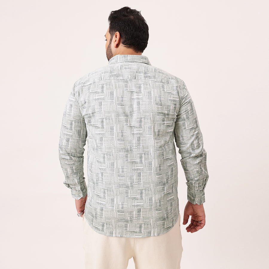 White Green Printed Plus Size Shirt